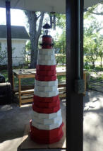 Lawn lighthouse red and white stripes