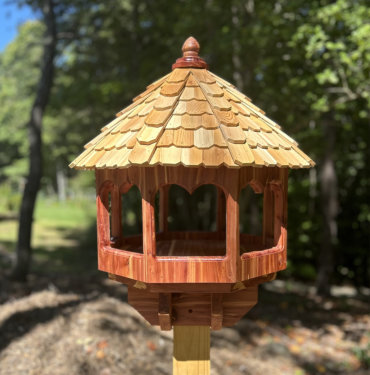 Cedar gazebo bird feeder with shingled roof