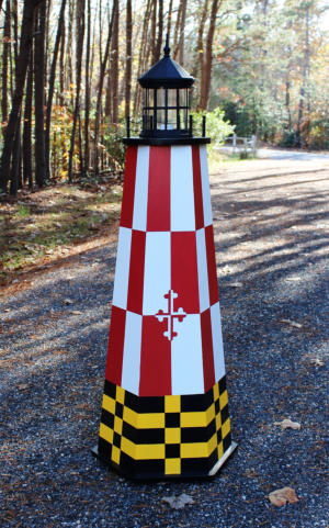 4 ft. painted lawn lighthouse with Maryland color scheme